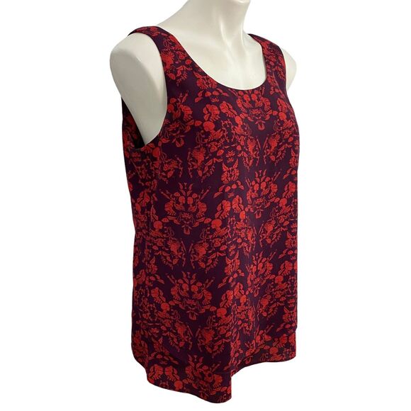 CAbi Top Style #3258 Womens Medium Cameo Print Red Purple Split Back Blouse Work - Picture 5 of 16